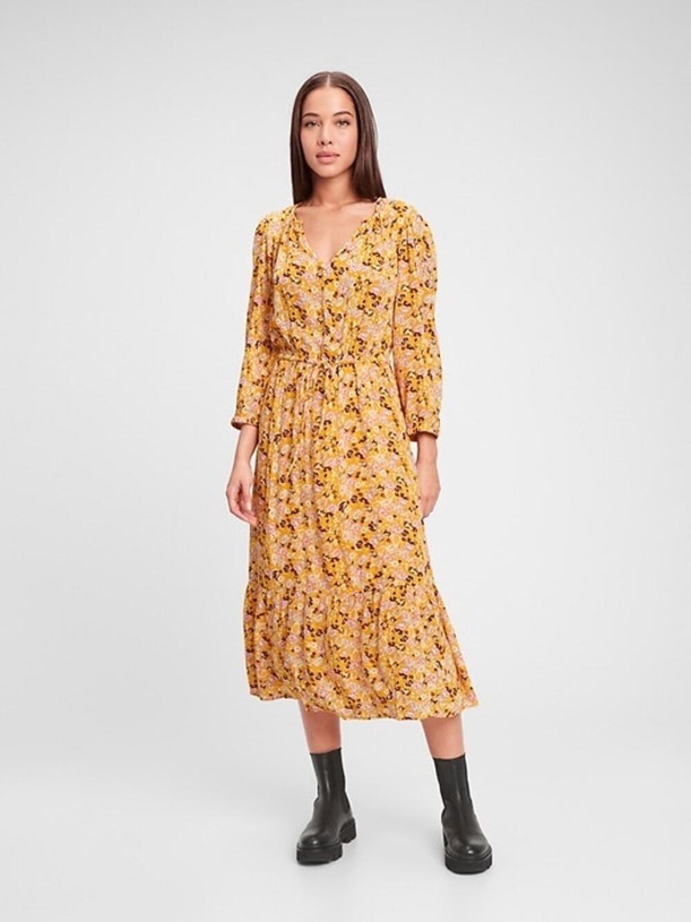Gap Yellow Floral Print Short Sleeve Dress Size XXL